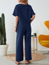 Round Neck Half Sleeve Top and Pocketed Pants Set OutfitFlow